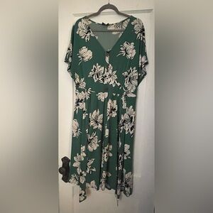 Green Flower Print Dress